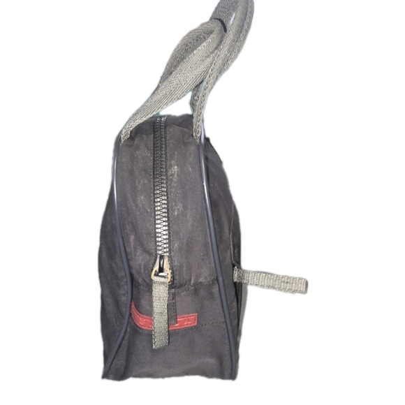 Stylish Small Vintage Authentic Prada Black & Gray With Red Accent Nylon Handbag - Picture 3 of 8
